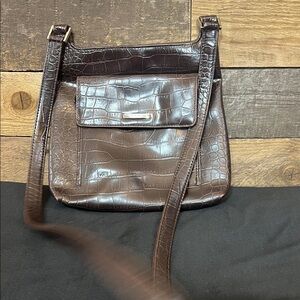 Nine West Brown Croc Pattern/Texture Crossbody Bag